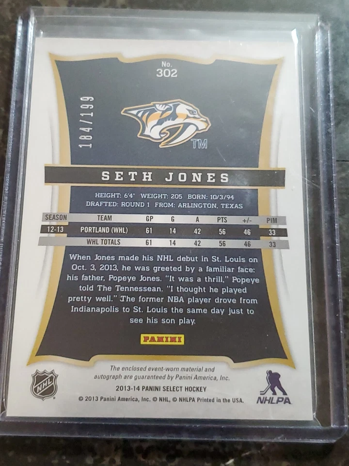 2013-14 Select Rookie Jersey Auto /199 Seth Jones #302 Rookie Auto RC - Image 4 of 4