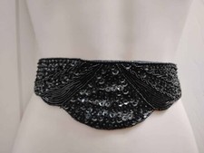 Vintage Cummerbund Waist Belt Black Beads  Sequins Fits Up to Waist Size 26"