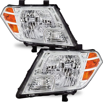 For 2009-2021 Nissan Frontier 4Dr Truck Chrome Headlights Amber Corner Lamps L+R