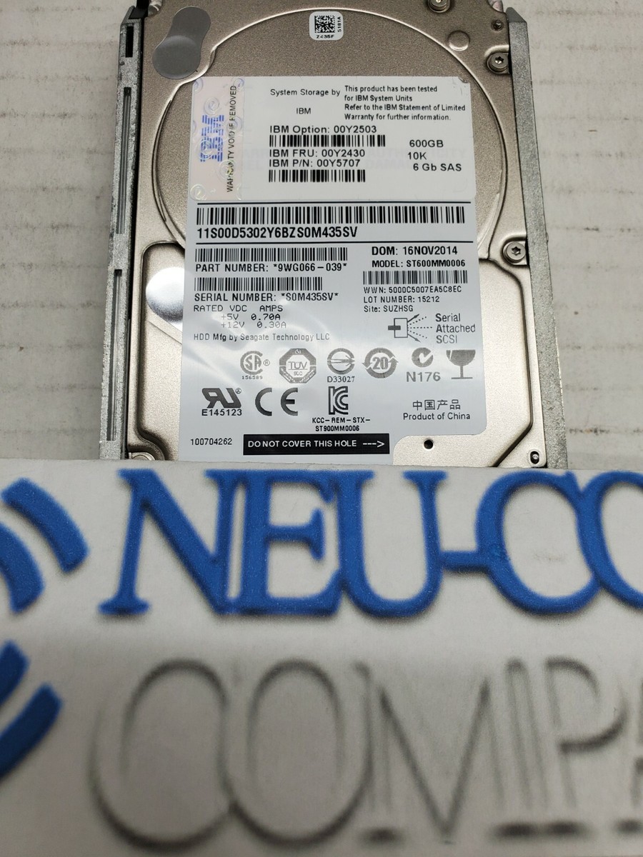 IBM 2072-ACLK V3700 Storwize 600GB 10K RPM 6Gb 2.5