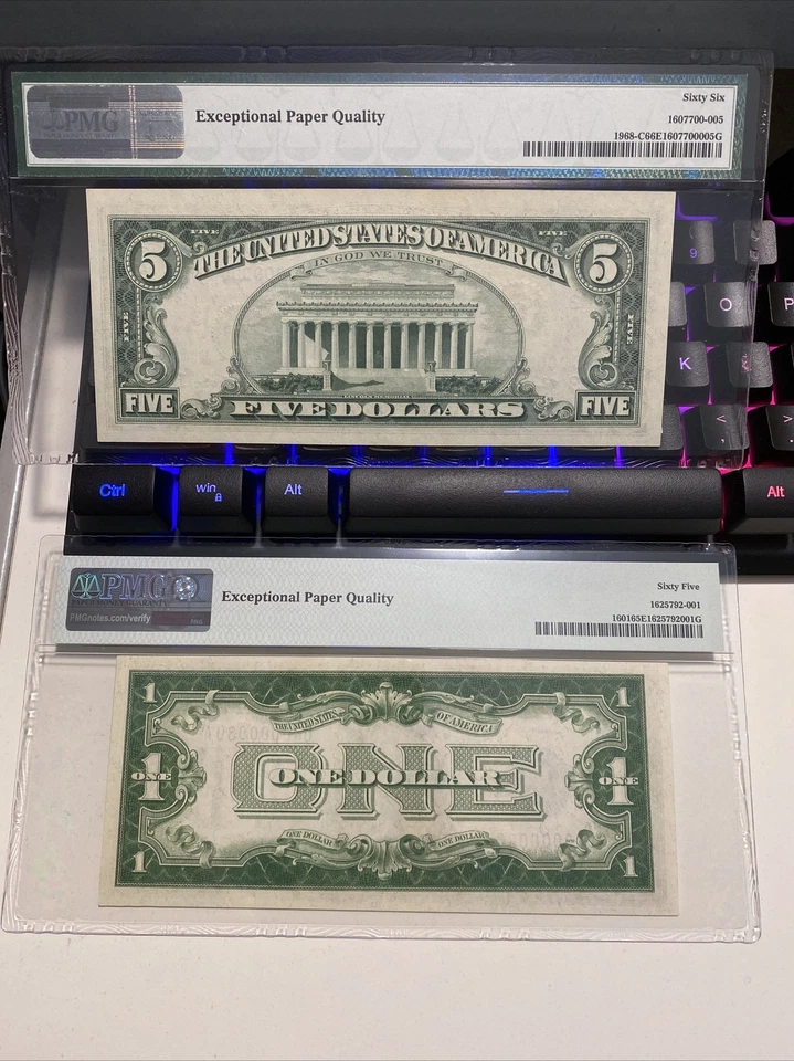 1928A&1963A $1&5《Funny Back Binary Match Number 00000030》65&66EPQ UNC Super Rare - Image 2 of 4