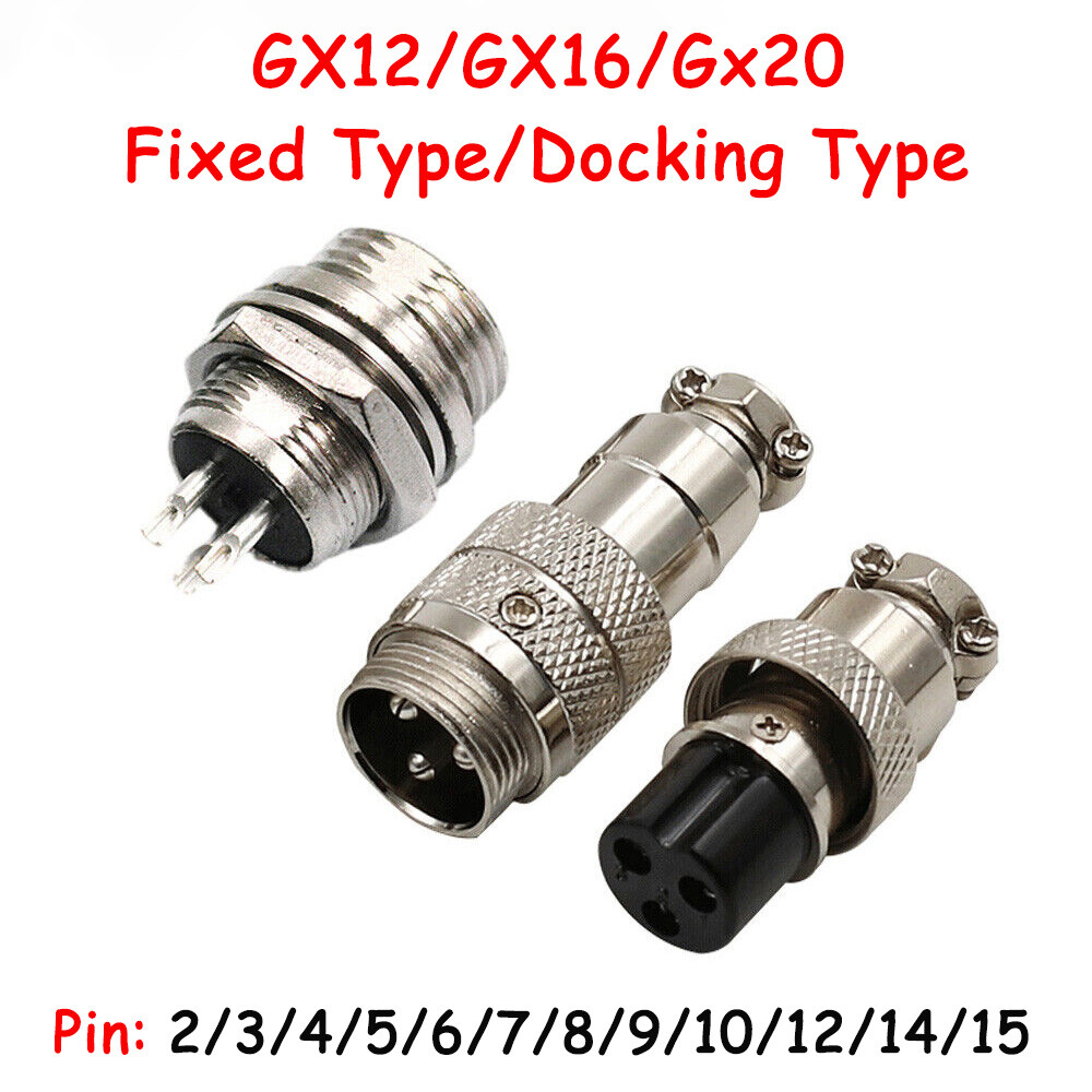 GX12/16/20 Aviation Plug+Socket Cable Connector Panel Metal 2-15