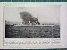 1915 WWI WW1 PRINT ~ GERMAN WAR-SHIP BATTLE-CRUISER MOLTKE BOMBARDED EAST COAST