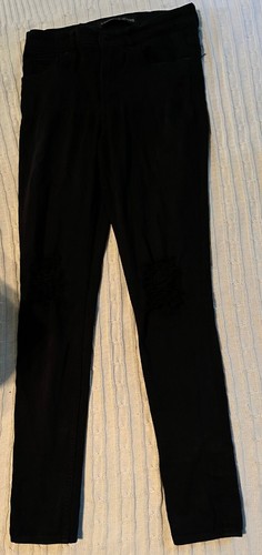 Express Women's Button Fly 5-Pocket Black High Rise Distressed Jeans Size 4