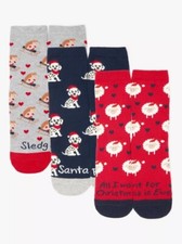 John Lewis Christmas Slogans Print Ankle Socks - Pack of 3 - UK Size 4-8