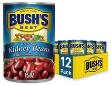 (12 Pack) Bush's Best Canned Dark Red Kidney Beans, Plant Protein & Fiber, 16 Oz