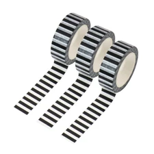 3Pcs Black Stripe Washi Tape Set Labeling Decorative Paper Adhesive Masking Tape