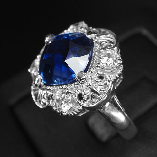 Regal Intense Blue Sapphire 5.70Ct 925 Sterling Silver Handmade Rings Size 5.75 - Picture 4 of 8