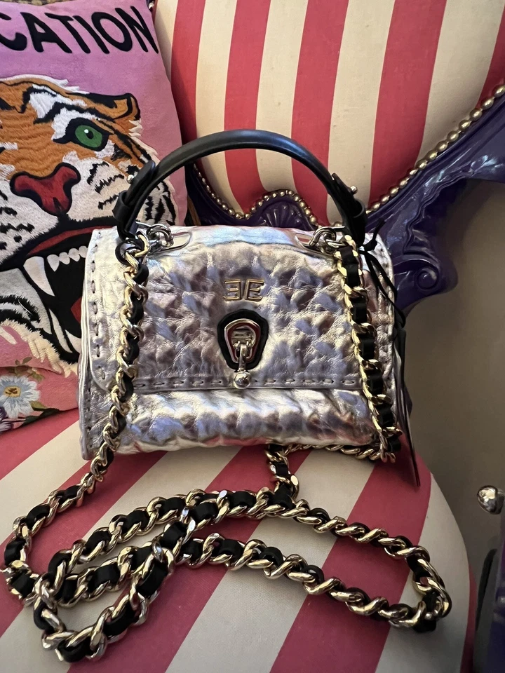 Bolso Bandolera Pequeño Ermanno Scervino Cuero Piel de Cordero Plateado Foto 3 de 4