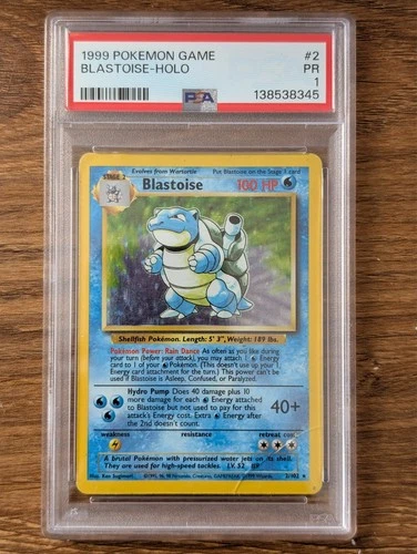 1999 Pokemon Base Game PSA 1 Blastoise Holo #2 Unlimited WOTC FRESH SLAB CASE