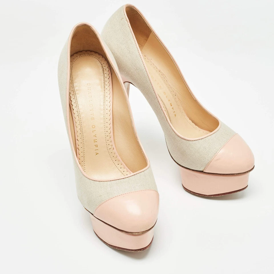 Zapatos de salón Charlotte Olympia rosa gris lona y cuero talla 36 Foto 4 de 4