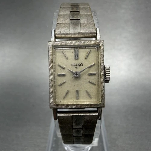 Seiko Tank Watch Women 15mm White Dial Silver Tone Manual Rectangle 11-3059 Runs