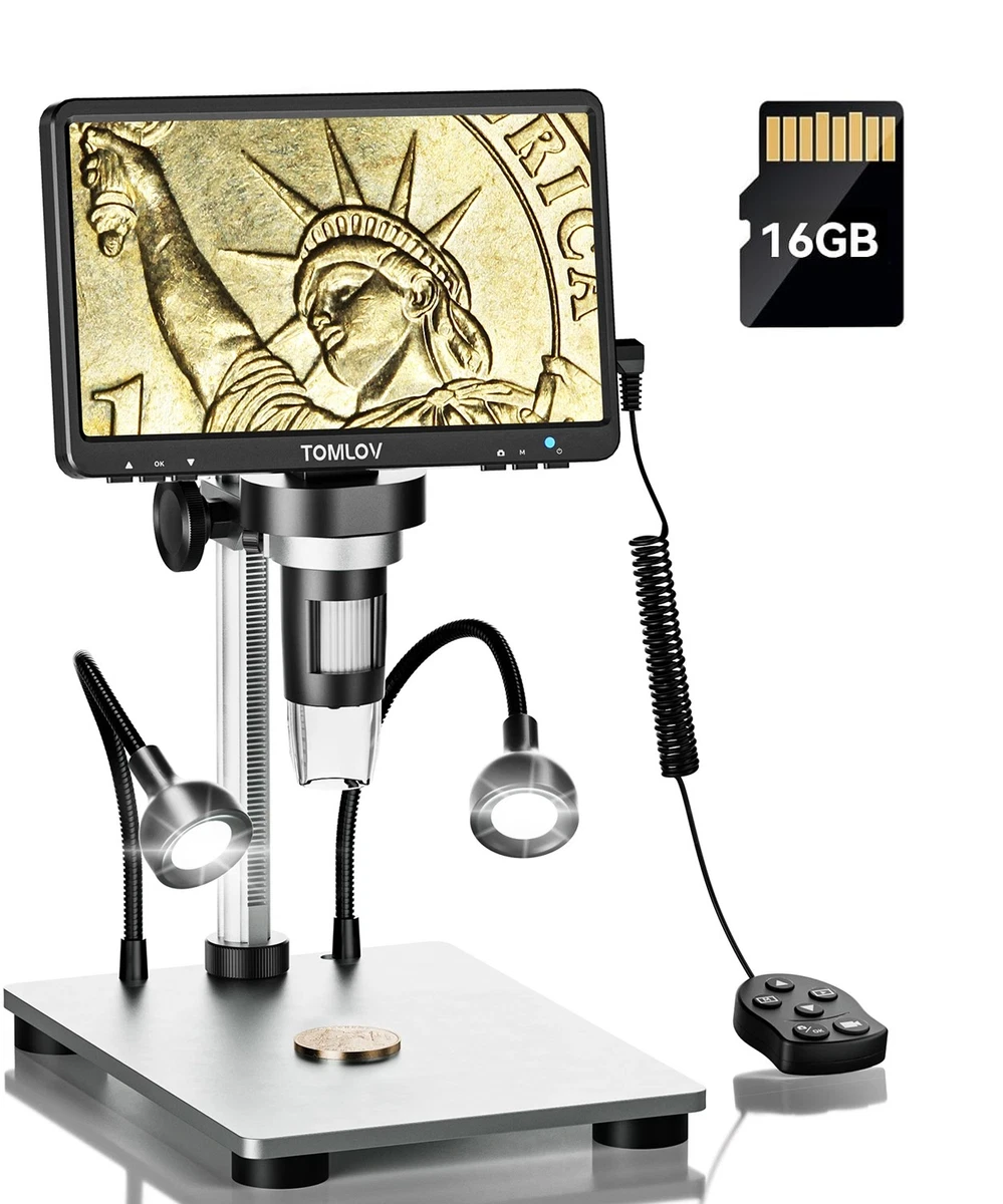 Microscopio digital TOMLOV 7" HD 1080p 1200X lupa para monedas joyería lupa cámara