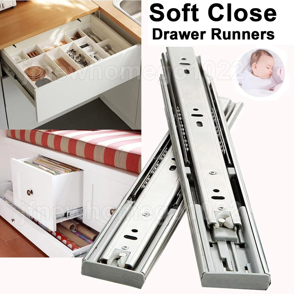 Soft Close Drawer Runners 250-600mm Ball Bearing Heavy Duty Cabinet Draw Slides - Image 2 of 4