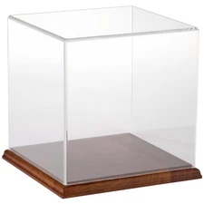 Plymor Clear Acrylic Display Case with Hardwood Base, 8" x 8" x 8"