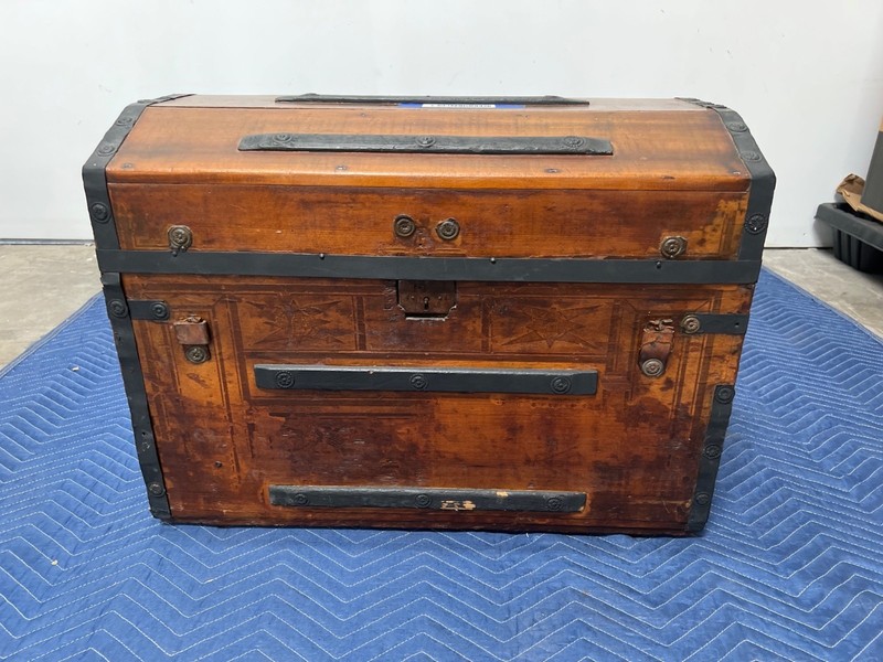 Antique Dome Top Steamer Trunk 1890-1905 Wood with Metal Bands