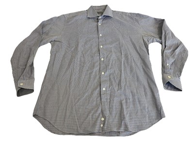 Canali Shirt Mens 42 16.5 Dress Italy 1934 Long Sleeve Geometric Red White Blue