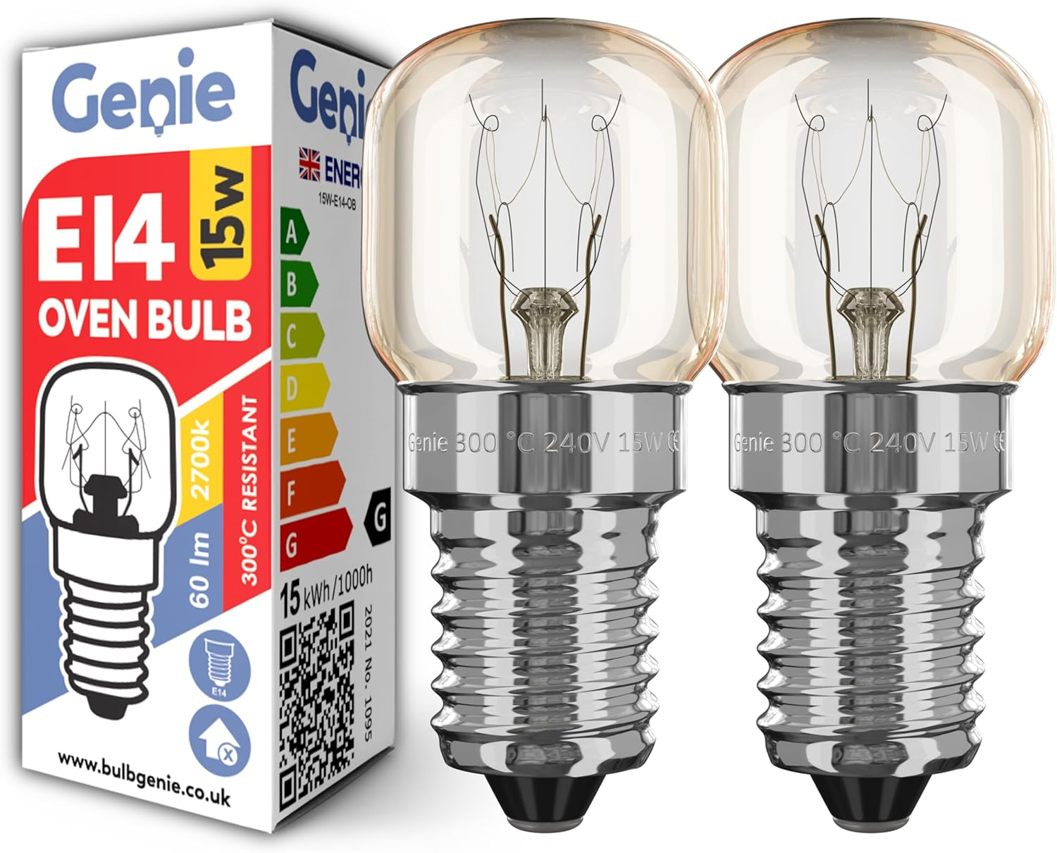 E14 Screw Oven Bulb 15W 230V SES Pygmy (Pack of 2) Oven-Rated 300°C Heat Toleran