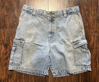 Y2K  Basic Editions Denim Light Blue Wash Cargo Shorts Men s 34 Surf Skater