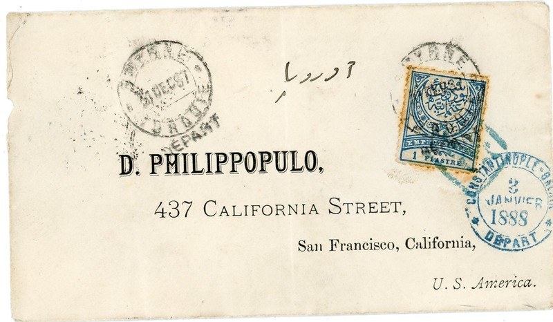 Turkey OTTOMAN EMPIRE-Sc#69(single frank)-SMYRNE 31/DEC/1887-TO USA-SAN FRANCISC