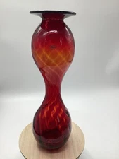 Blenko Tangerine #2129 Optic Swirl Hourglass Vase