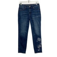 Chico's Jeans So Slimming Girlfriend Slim Leg Ankle Floral Embroidery 00 / US 2