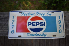 1976 PEPSI BOOSTER LICENSE PLATE SIGN TAG, FEELIN' FREE IN KENTUCKY