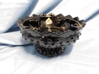 Fenton Glass Black Hobnail Sawtooth 6 Hole Candle Bowl