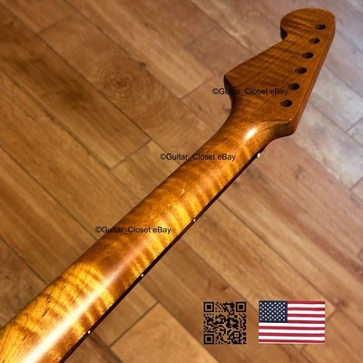Roasted Flame Maple Rosewood Strat Neck Fits Warmoth & Fender