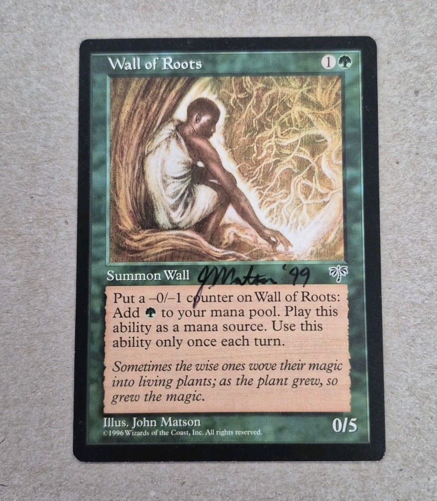 UNPLAYED SIGNED Wall of Roots MtG Mirage NM John MATSON EDH CUBE MAGIC VINTAGE