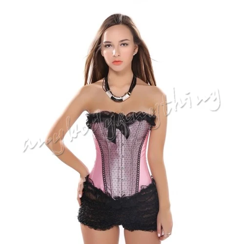 Women Vintage Corset Dress Sexy Lace Overbust Corset Skirt Set Bustier Plus Size - Image 3 of 4