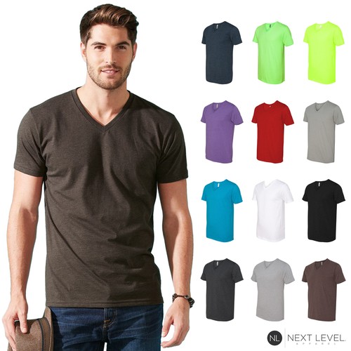 Mens CVC Short Sleeve V-Neck Tee Plain 