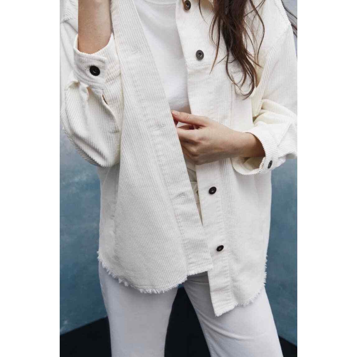 Zara GUC Velluto a coste Bianco Giacca Sopracamicia Shacket Shirt Taglia M Fila Orlo