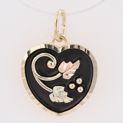 Black Hills Gold Heart & Leaves Pendant w/o Chain 10k Multi-Tone Gold .77 Grams