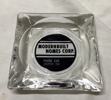 MCM Glass Advertising Table Top Ashtray MODERNBUILT HOMES CORP JASPER INDIANA