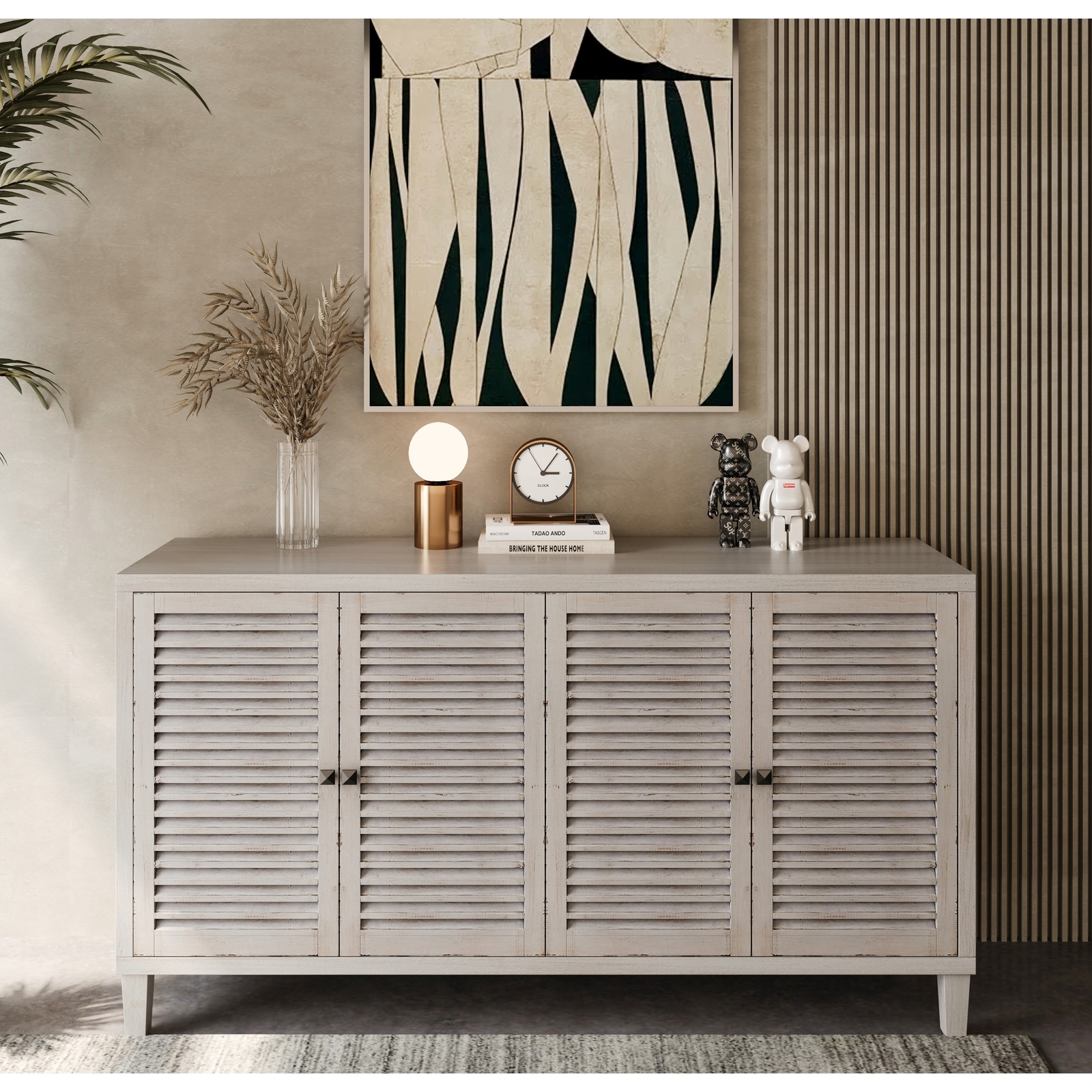 Wooden Cabinet Sideboard Buffet Accent Cabinet 4 Shutter