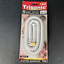Vintage 25 FT Modular Phone Coil Cord Telephone Handset Cable WHITE Trisonic 