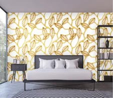 3D Golden Cutout Leaves 47441NA Wallpaper Wall Murals Removable Wallpaper Fay