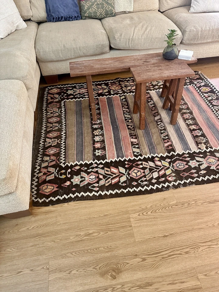 Tapete de área Kilim reversível vintage 5 pés x 6 pés decoração de tapete de lã tecido plano - Imagem 3 de 4