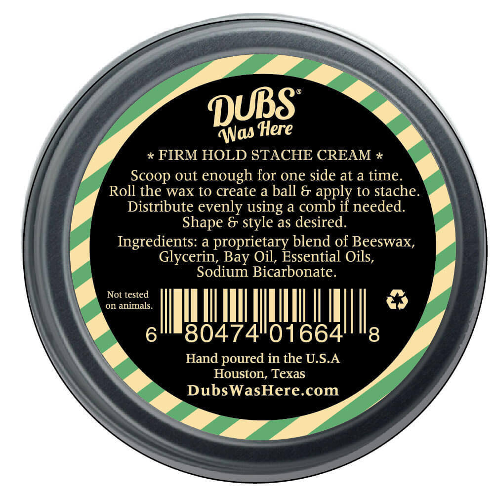 Dubs Stache Cream - FIRM Moustache Wax 1 oz screw top tin Bay Rum scent