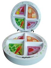 Portion Plate - With 4 Divided Sections -Melamine ChooseMyPlate.gov Set Of 7