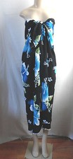 BLACK BLUE FLORAL HIBISCUS MIX SARONG FABRIC COVER UP WRAP L 54"x W 63"