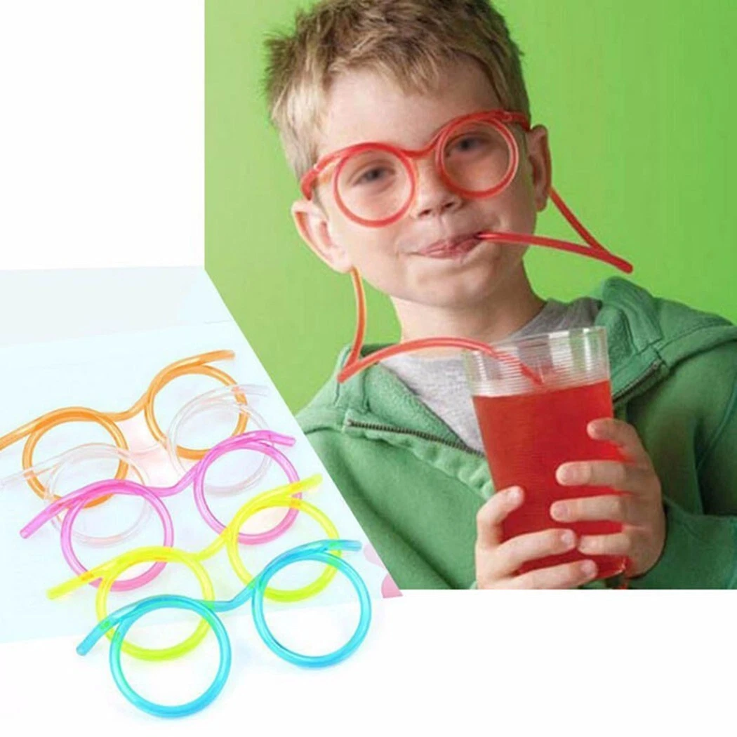 Plastic Straw Funny Glasses Soft Drinking Tube Creative Eyeglass