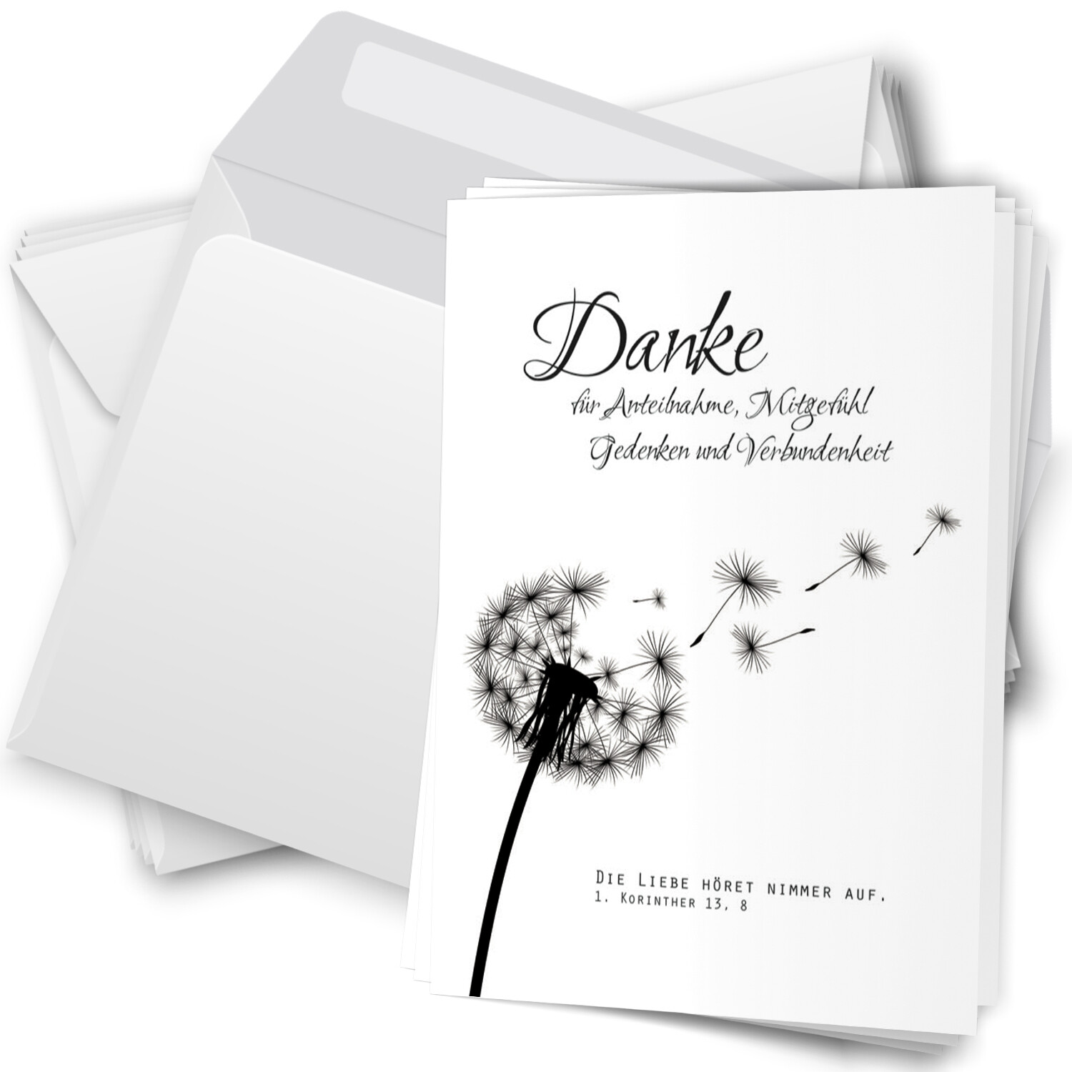 10 Trauer Danksagungskarten mit Spruch mit Umschlägen 10 Stück Pusteblume
