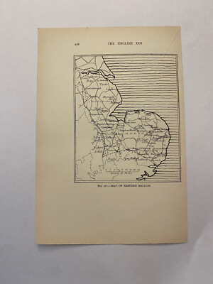 Map of Eastern England Old Coaching Roads Highway Inns c. 1926 Print