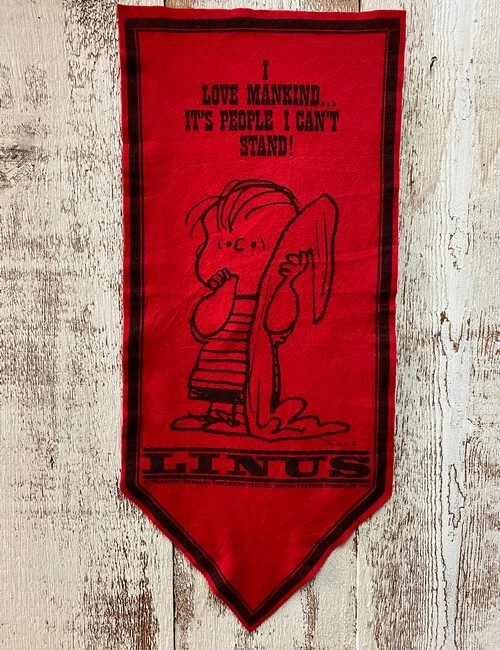 Peanuts LINUS Felt Banner 1967 Love Mankind People I Can't Stand Peanuts Pennant