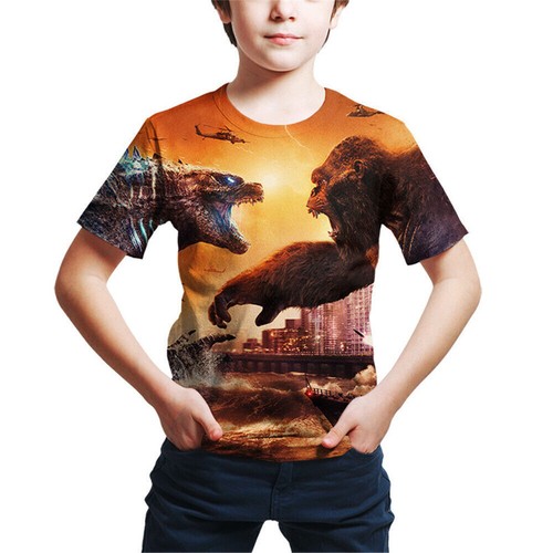 Kids Boys 3D Godzilla VS Kong Print T-shirts Summer Casual Short Sleeve Tee Tops - Picture 9 of 13