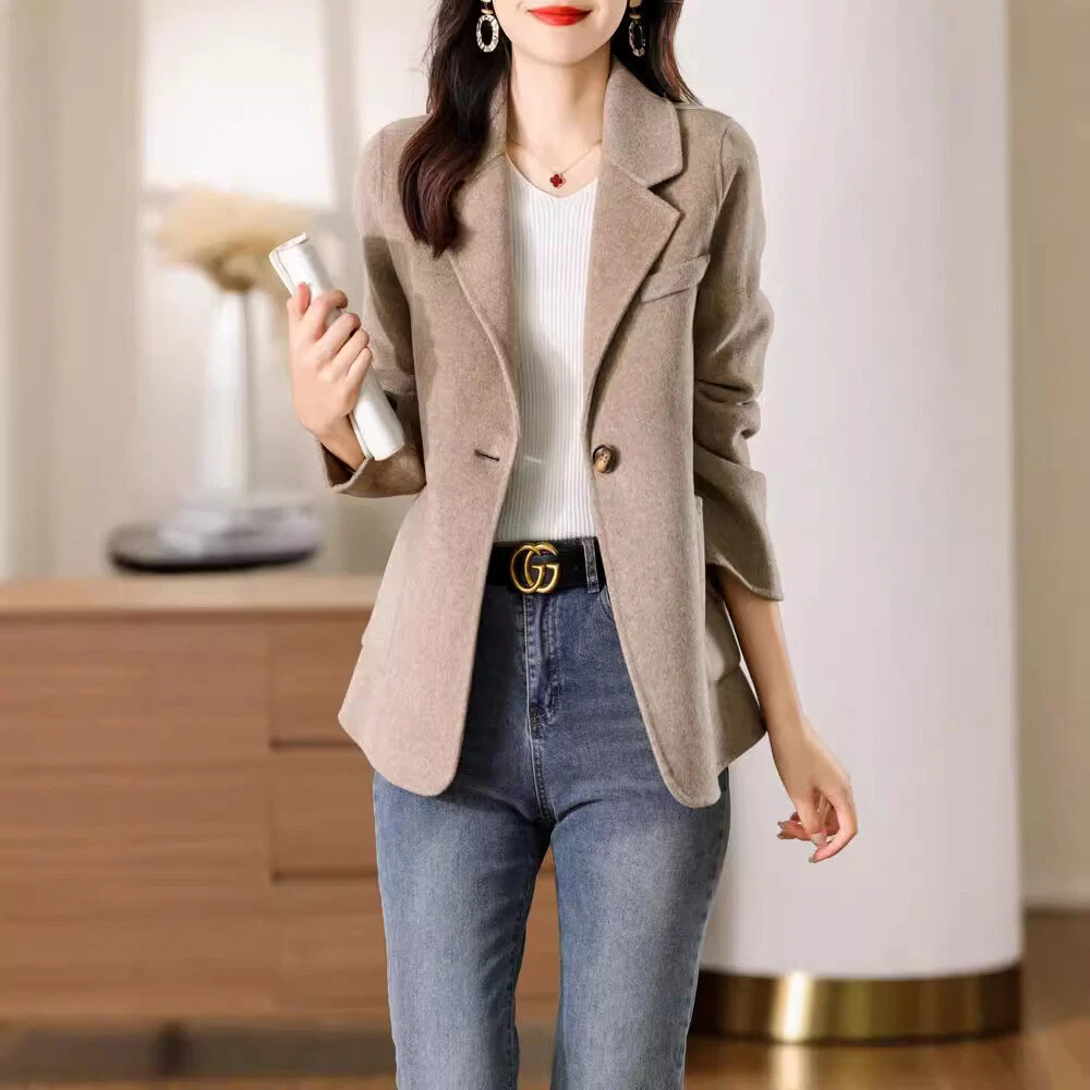 OFF WHITE Cappotto donna un bottone 100% lana doppio setaccio donna corto soprabito colletto bavero