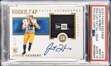 2020 Encased Justin Herbert Auto Rookie Cap Patch /10 Gold PSA 9/10