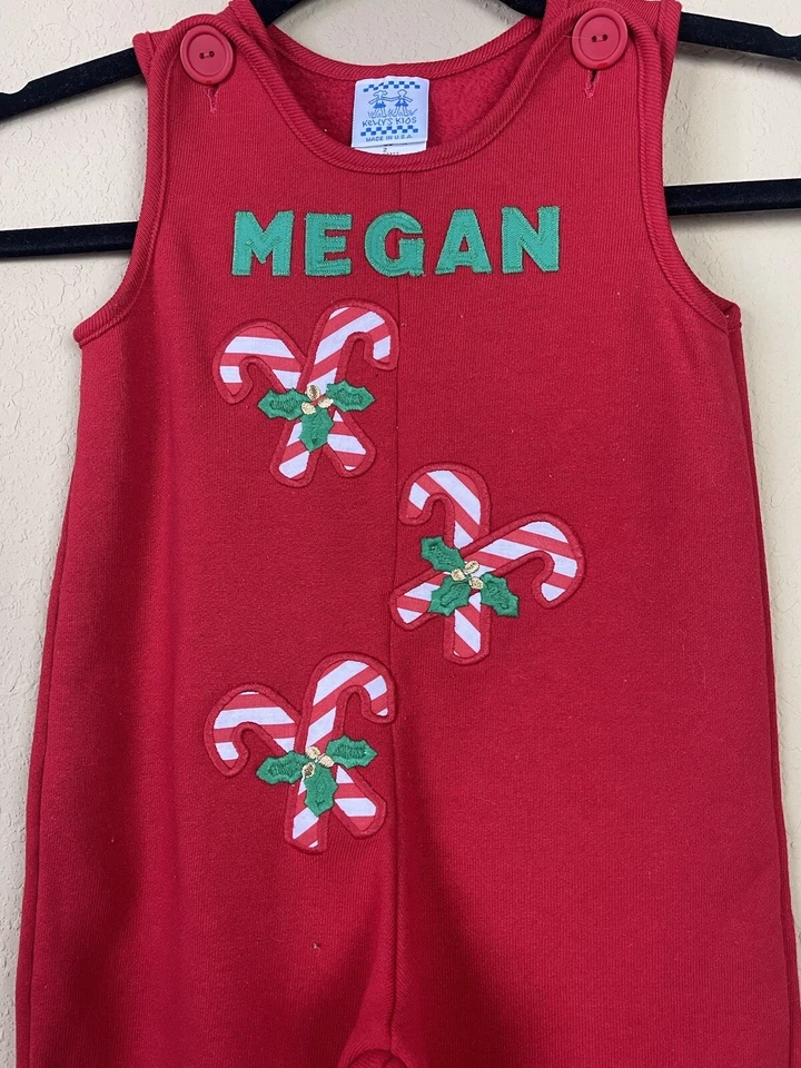 Mono boutique vintage KELLY'S KIDS para niñas 2T con monograma MEGAN mameluco rojo Foto 2 de 4